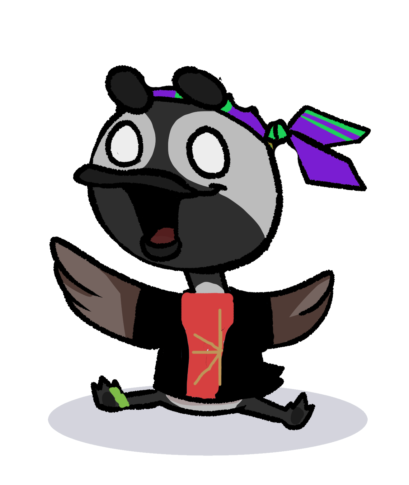 Kristin goose with a purple and green bandana