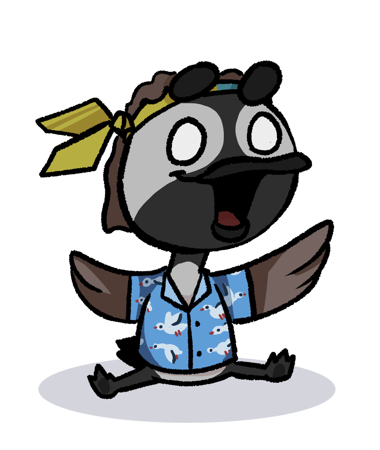 Kilby goose in a blue goose-print shirt
